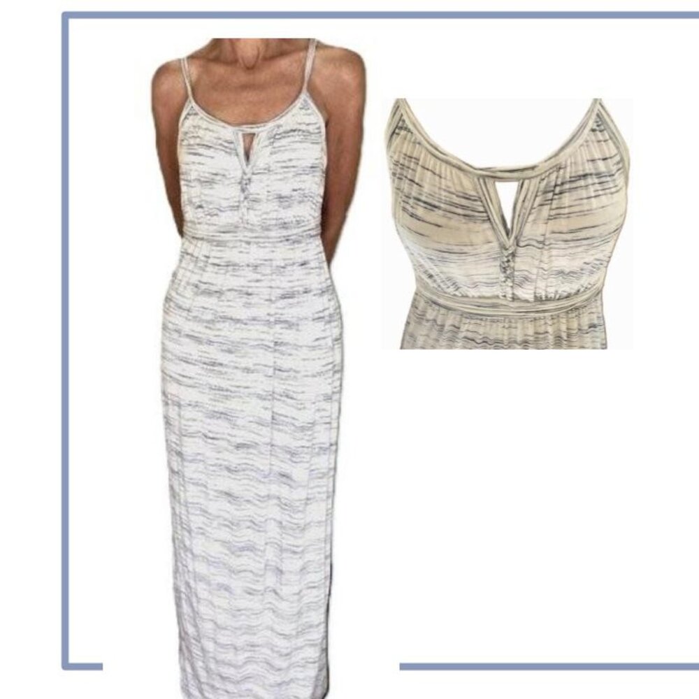 Max Studio Empire Waist Maxi Dress, Size XS, White with Black Stripes.